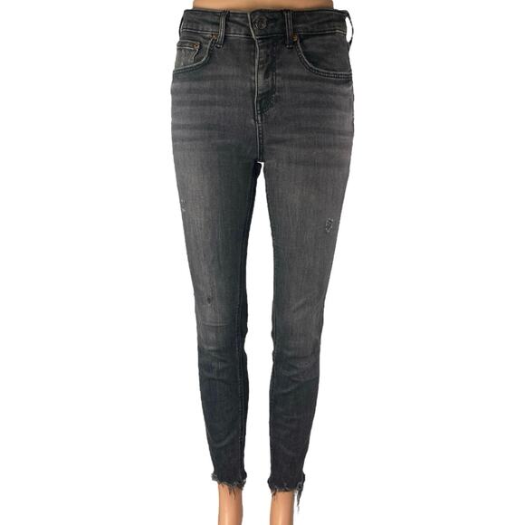 Zara Women's Black Washed High Waisted Raw Hem Skinny Denim Jeans Size 6 - Picture 1 of 5